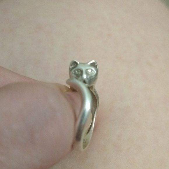 Vtg. Sterling Silver Signed Handcrafted Cat wrap around Ring size 7 - Picture 2 of 7